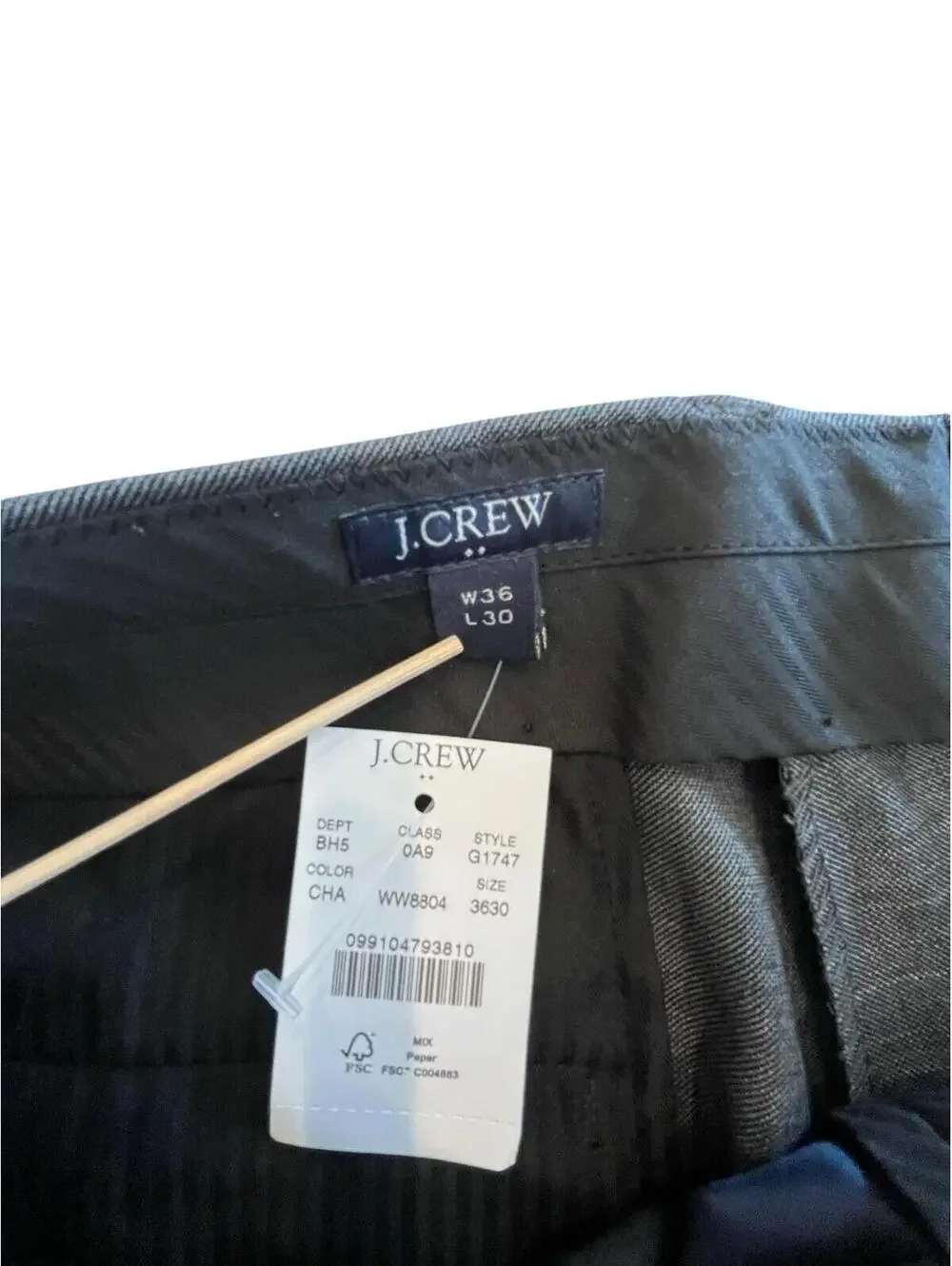 J.Crew Pants Slim-Fit Thompson Worsted Wool Mens Sz 36/30 New Tags Med Grey